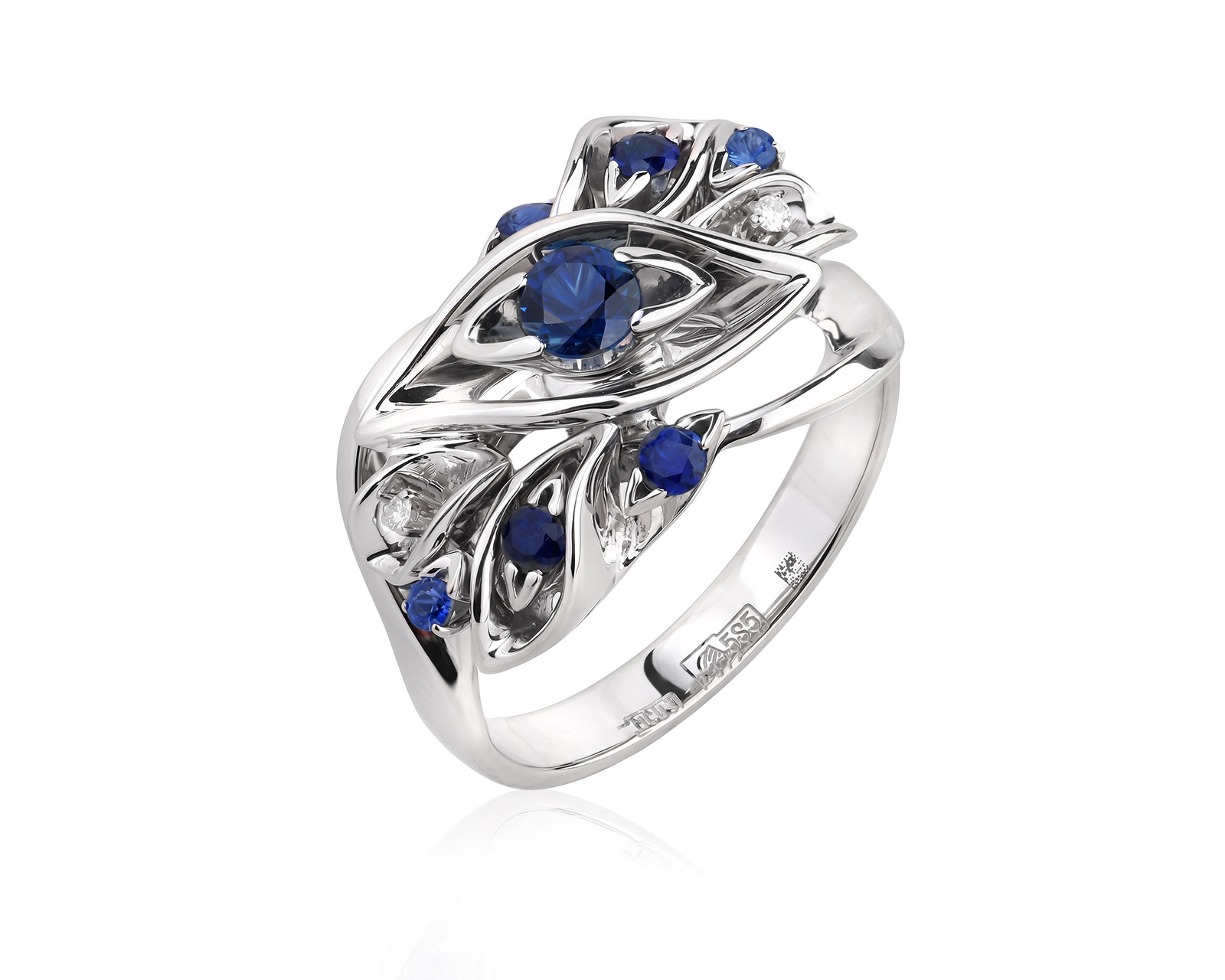 Золотое кольцо с сапфирами 0.52ct и бриллиантами 0.01ct