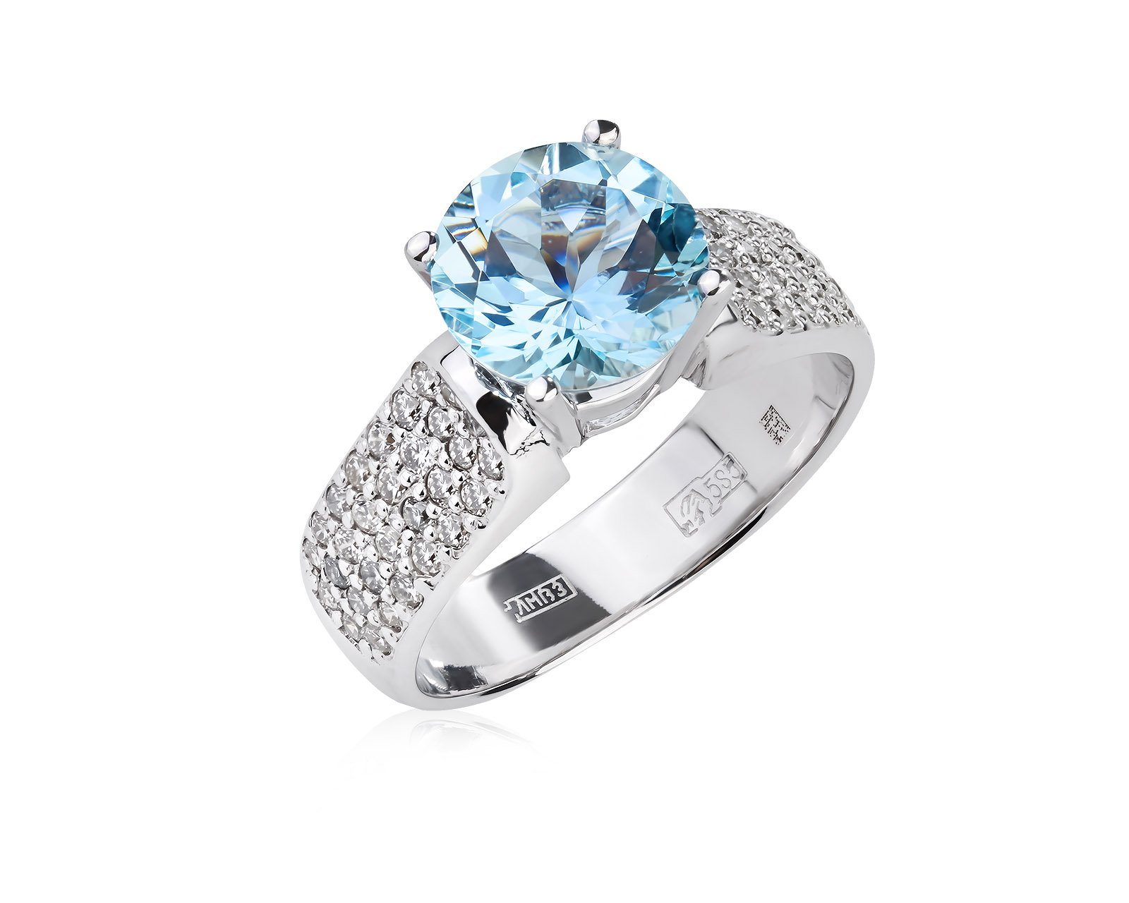 Золотое кольцо с аквамарином 1.72ct и бриллиантами 0.53ct 080626/37