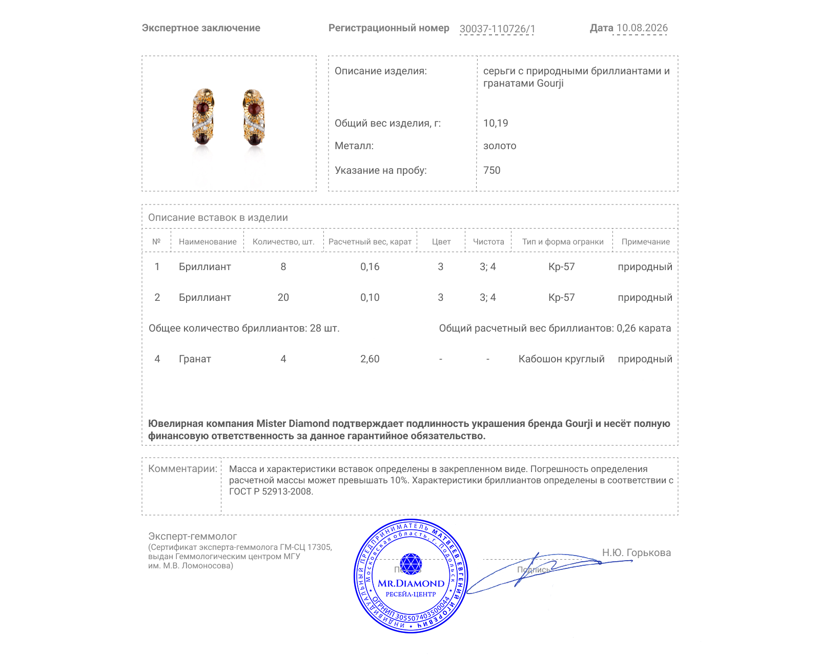 Оригинальные золотые серьги с гранатами 2.60ct Gourji
