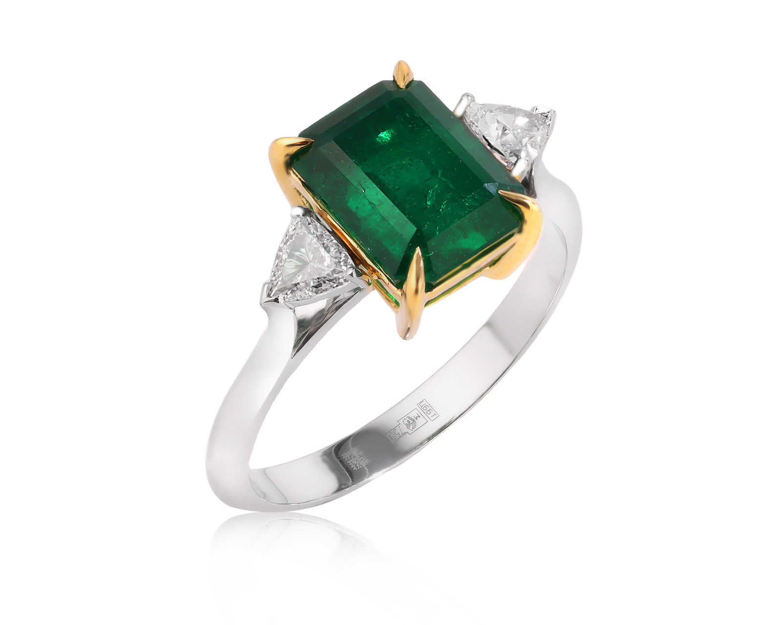 Золотое кольцо с изумрудом Замбия 3.21ct и бриллиантами 0.30ct 070526/Б287