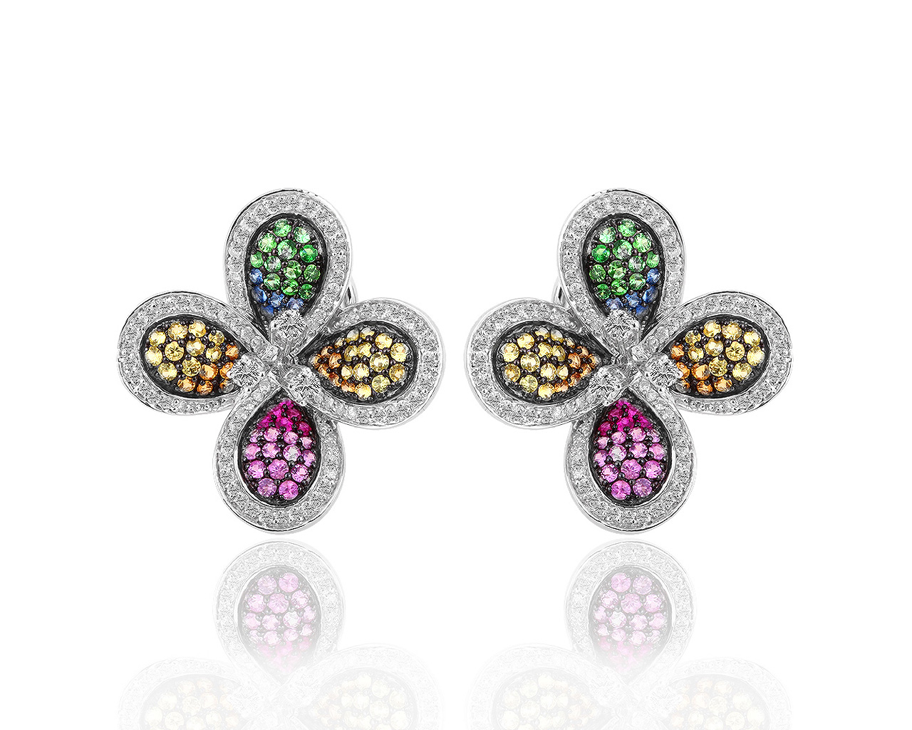 Золотые серьги с цветными камнями и бриллиантами 0.90ct 131218/1