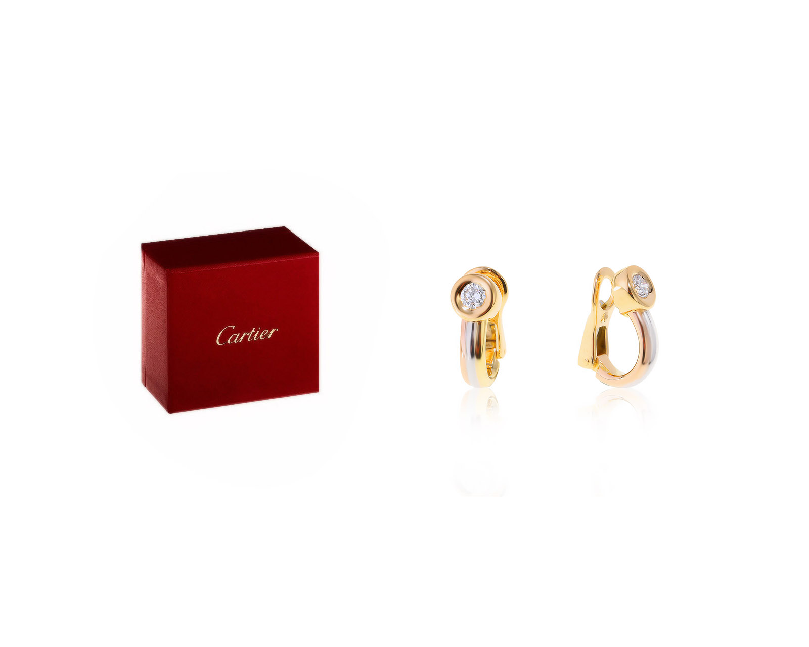 Оригинальные золотые серьги Cartier Trinity