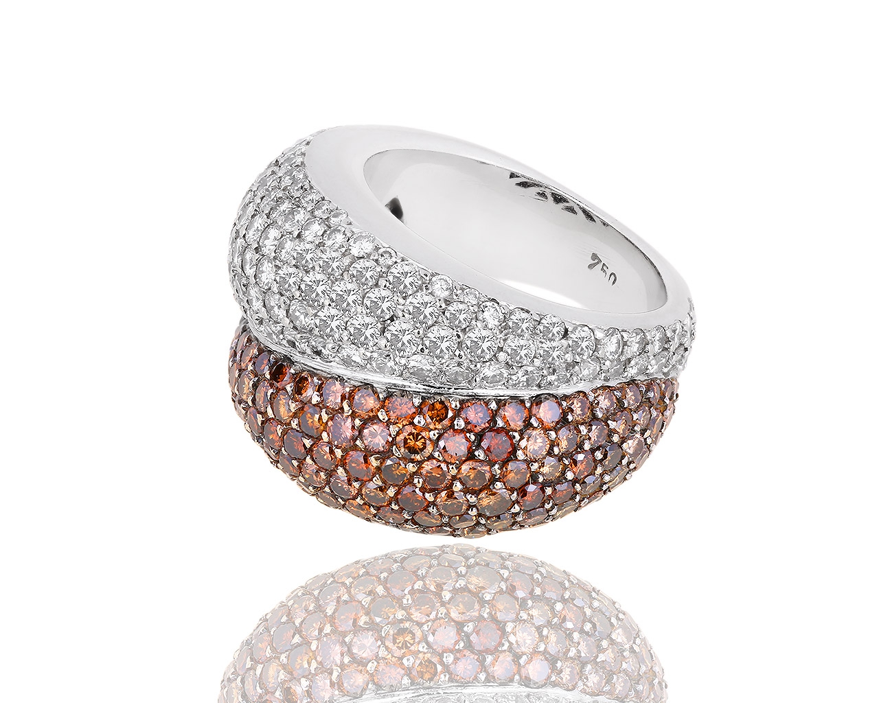 Шикарное золотое кольцо с белыми и коньячными бриллиантами 6.12ct 240818/2