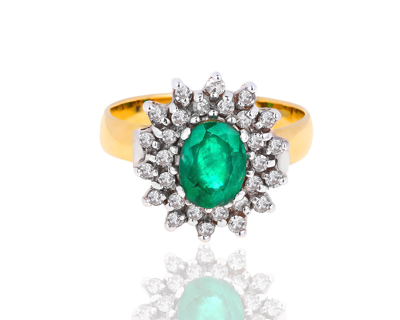 Золотое кольцо с бриллиантами и изумрудом 1.10ct 150818/7