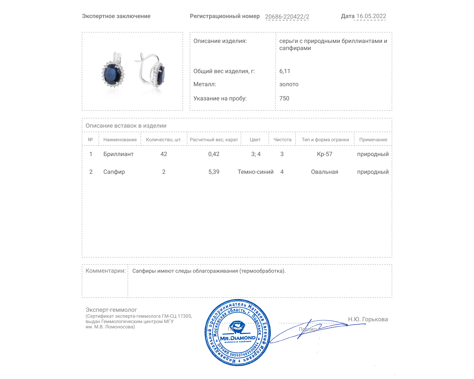 Эстетичные золотые серьги с сапфирами 5.39ct