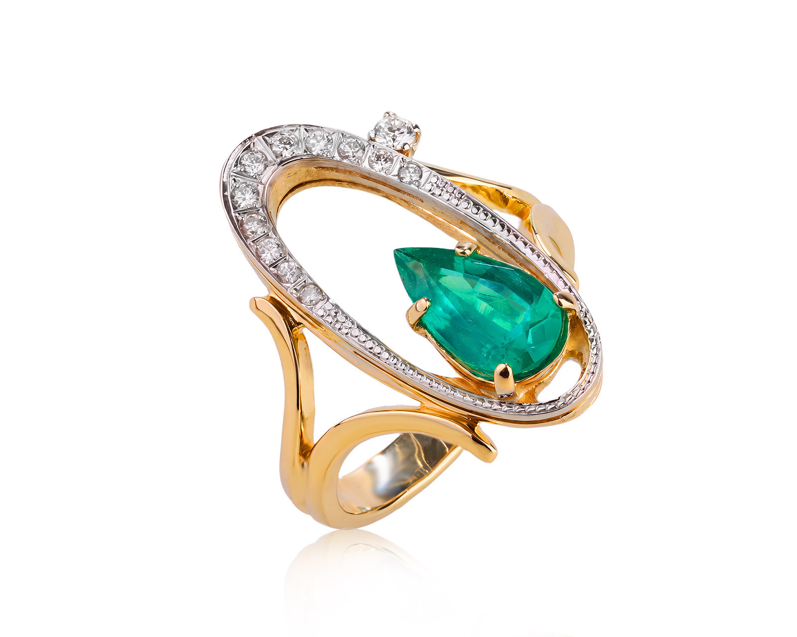 Золотое кольцо с изумрудом 1.43ct и бриллиантами 0.16ct 070626/10