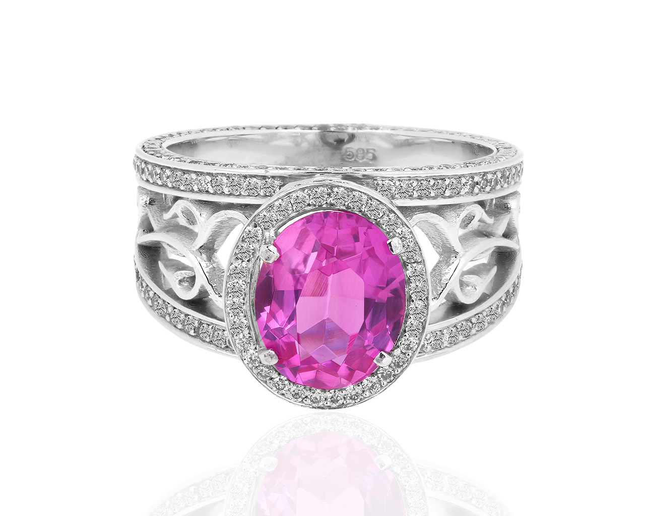 Золотое кольцо с бриллиантами 1.53ct и розовым сапфиром 3.72ct