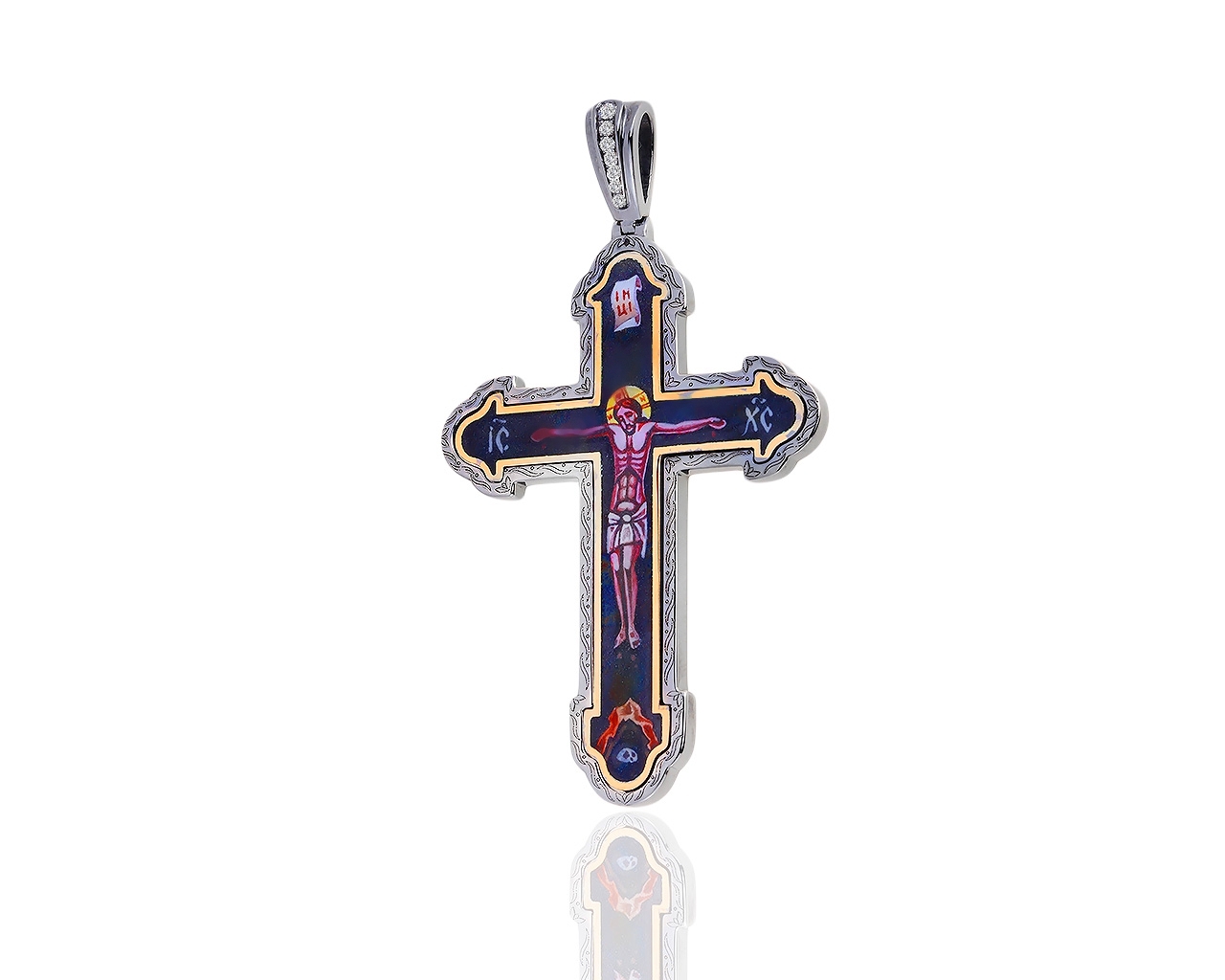 Золотой крест с эмалью и бриллиантами 0.06ct 090619/8 Золотой крест с эмалью и бриллиантами 0.06ct 090619/8