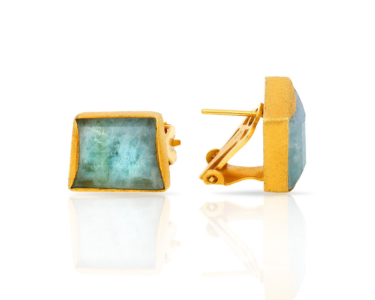 Матовые золотые серьги с аквамаринами 050318/18