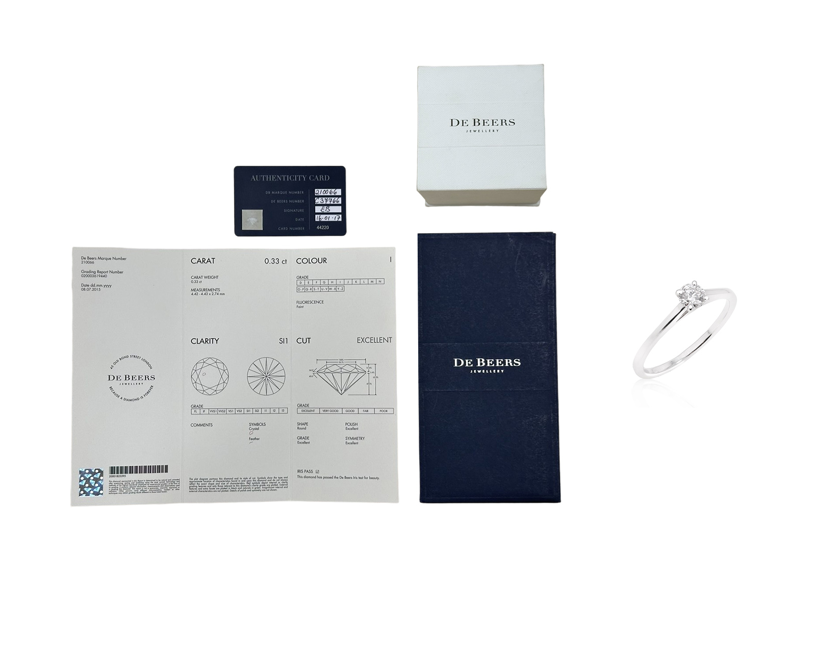 Оригинальное платиновое кольцо с бриллиантом 0.33ct De Beers