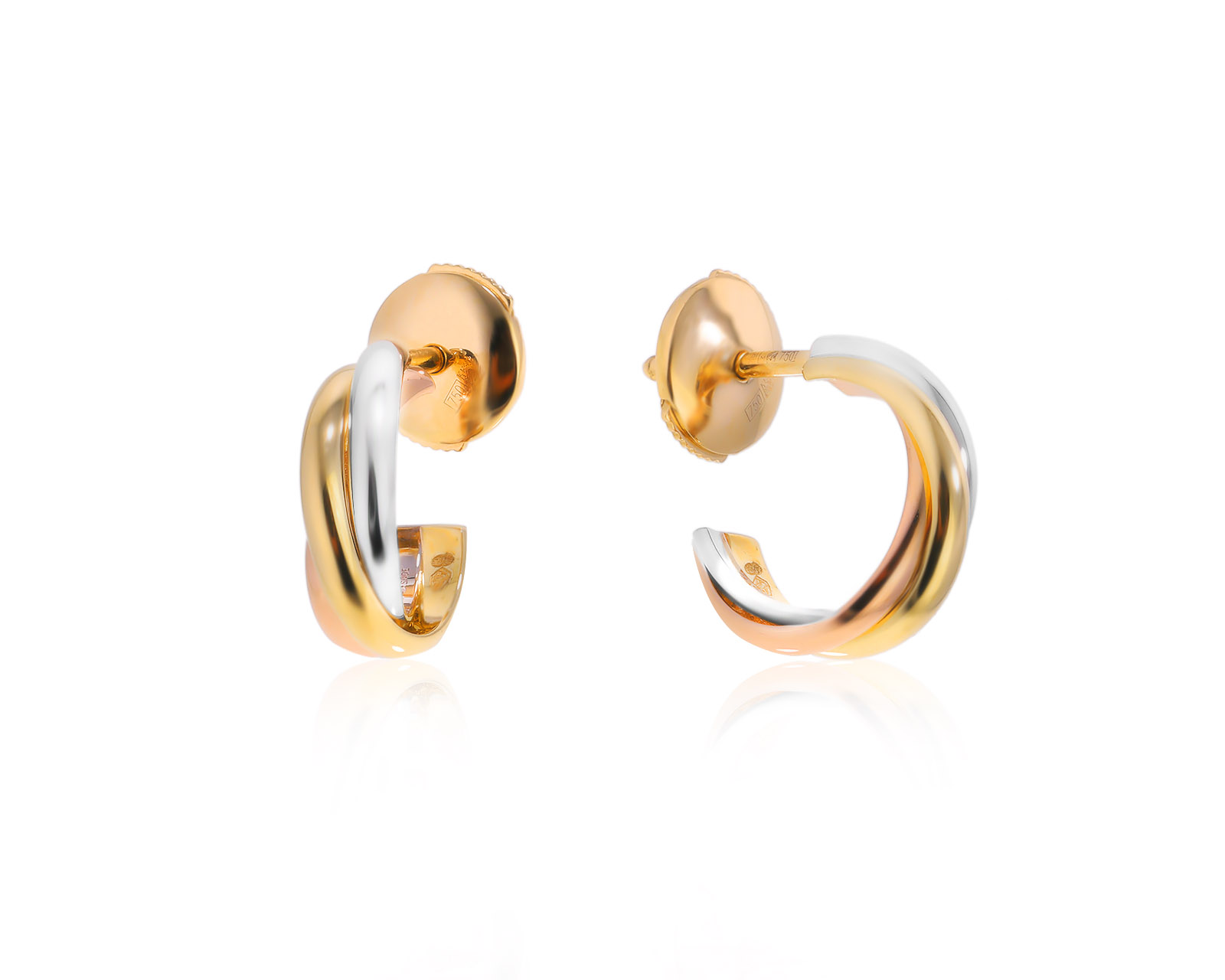 Оригинальные золотые серьги Cartier Trinity