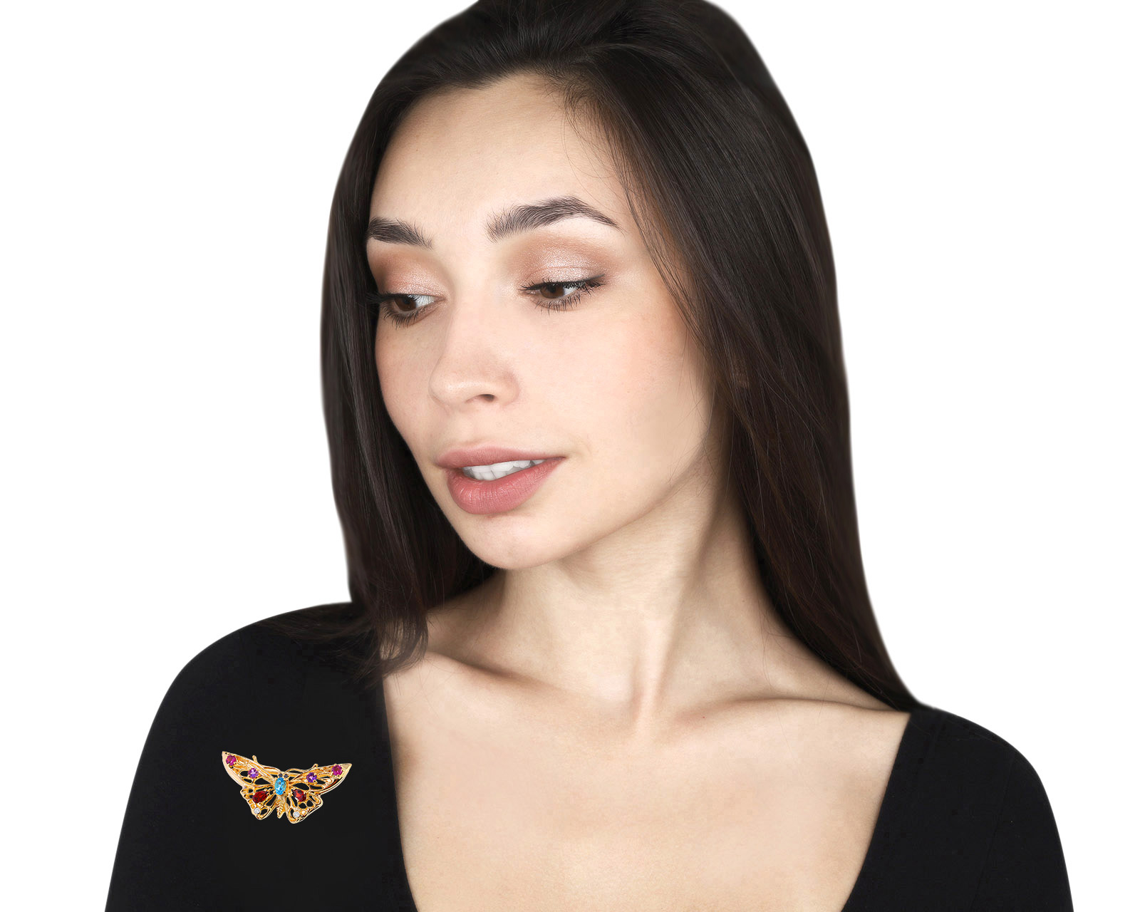 Коктейльная золотая брошь с цветными камнями 1.33ct