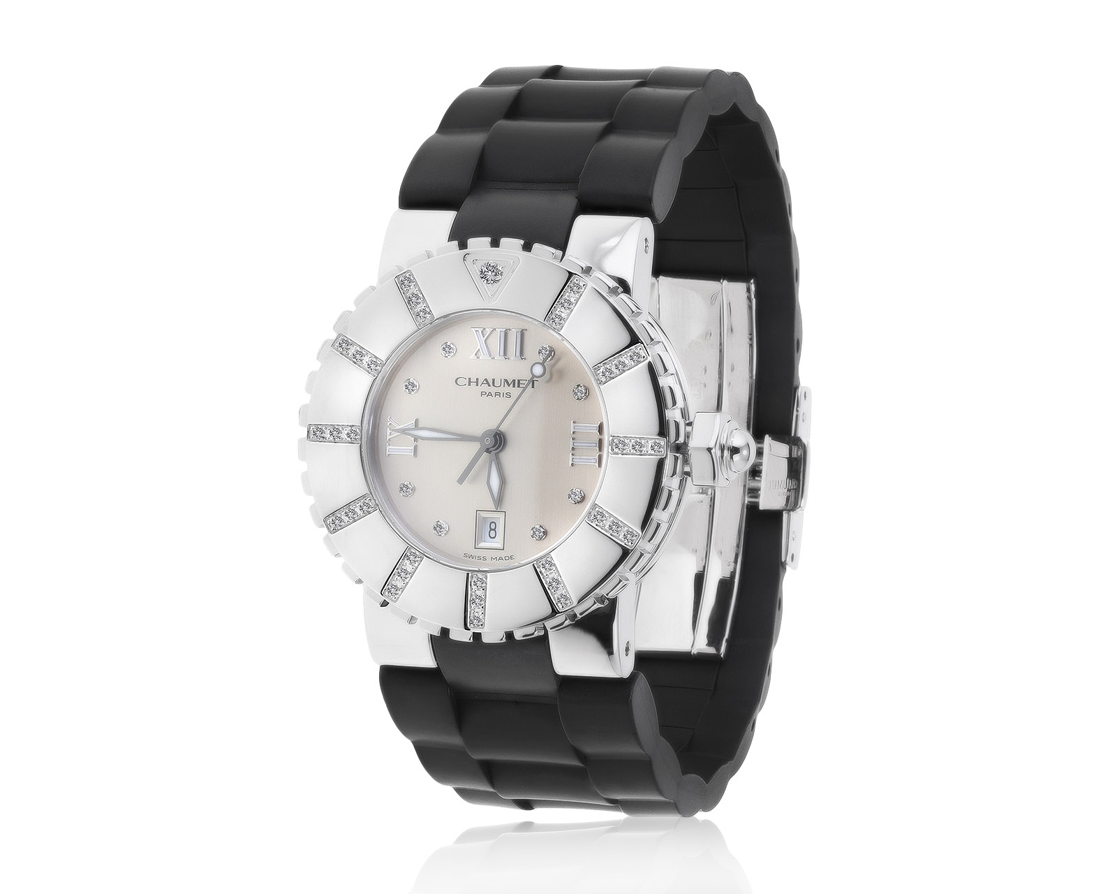 Оригинальные стальные часы с бриллиантами 0.15ct Chaumet Class One 190821/3