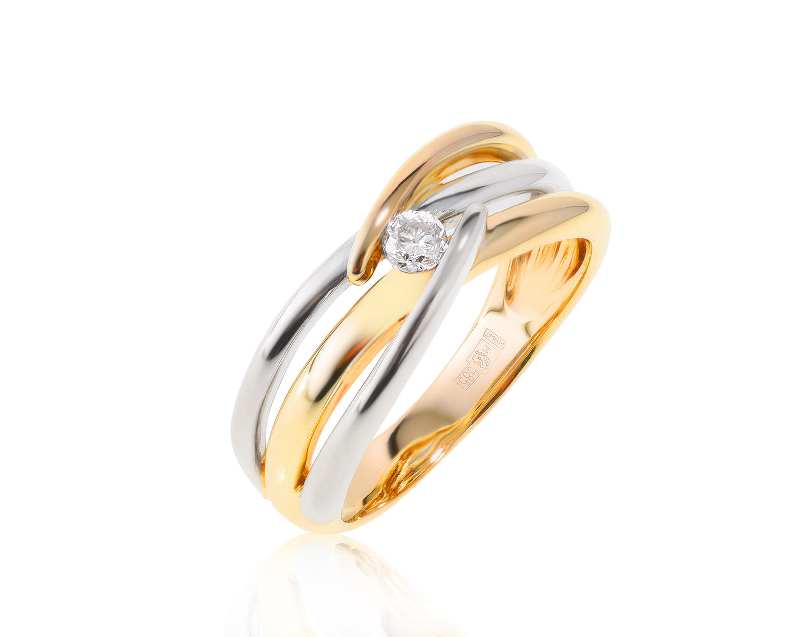 Модное золотое кольцо с бриллиантом 0.09ct
