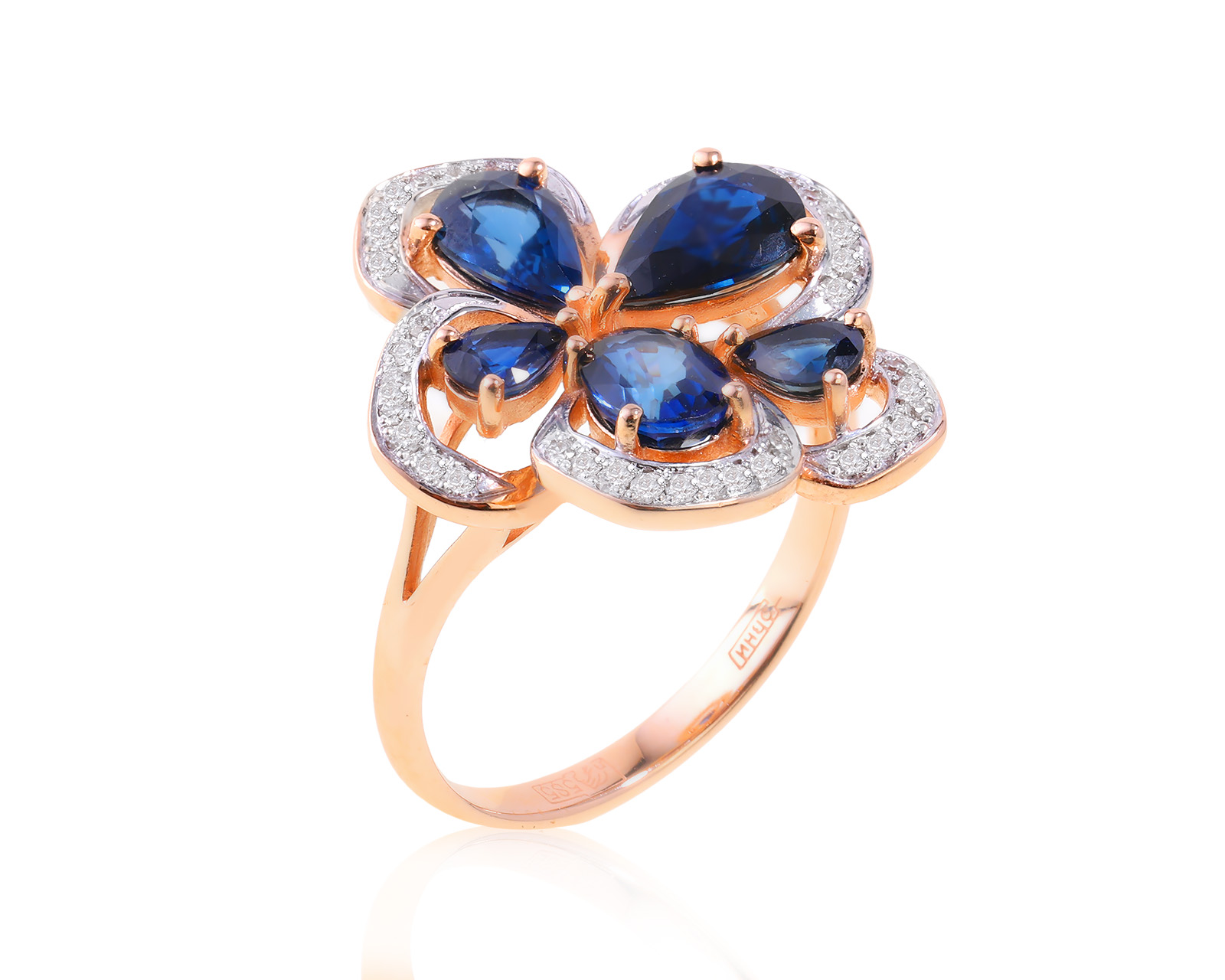 Золотое кольцо с сапфирами 2.36ct и бриллиантами 0.15ct 050623/2