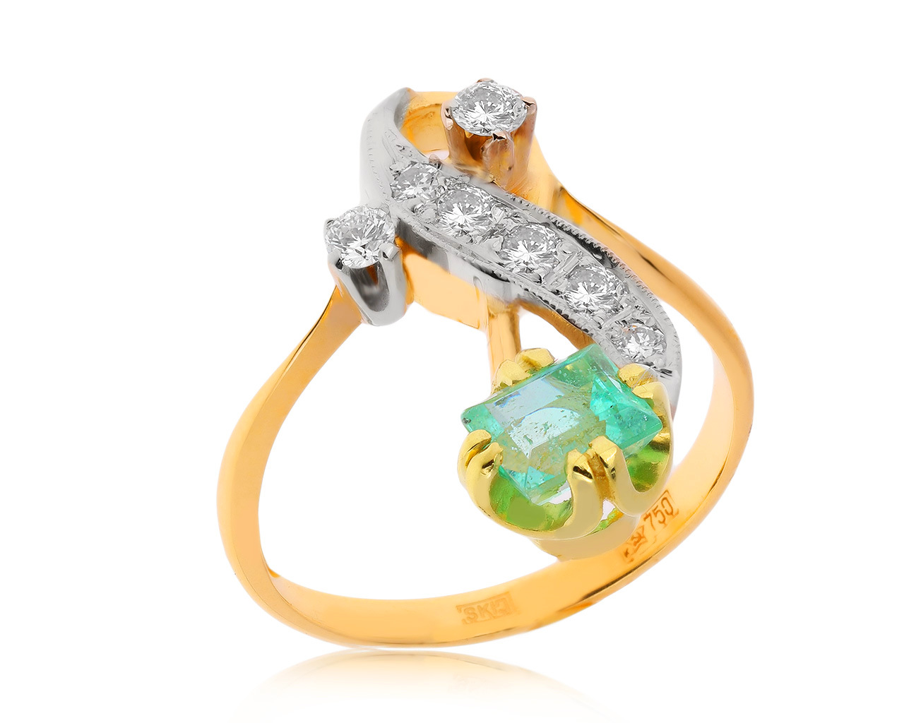 Винтажное золотое кольцо с изумрудом 0.63ct СССР 290920/6