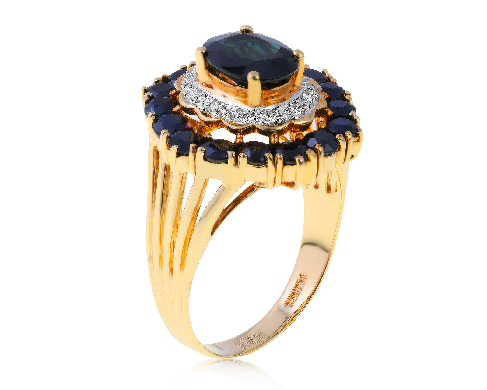 Изумительное золотое кольцо с сапфирами 2.65ct