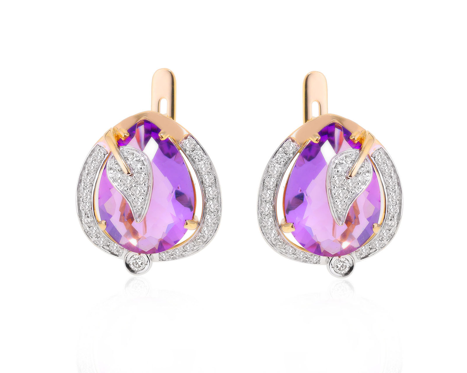 Золотые серьги с аметистами 8.00ct и бриллиантами 0.52ct 251024/31 Золотые серьги с аметистами 8.00ct и бриллиантами 0.52ct 251024/31