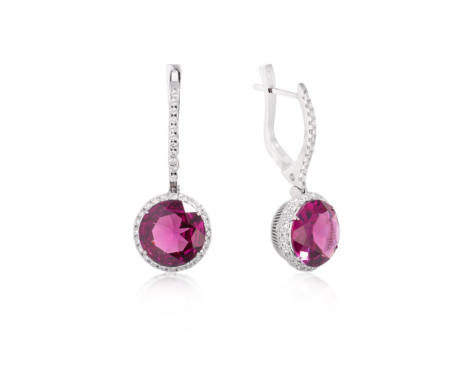 Золотые серьги с гранатами родолитами 8.29ct