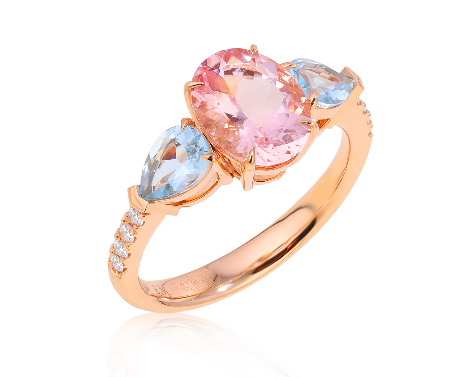 Золотое кольцо с морганитом 1.70ct и аквамаринами 0.66ct Evgeny Matveev 290725/Б211