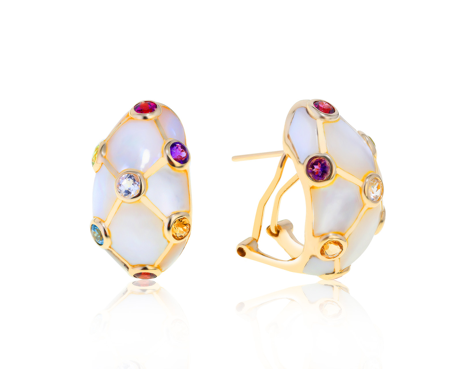 Волшебные золотые серьги с цветными камнями 1.65ct 060521/25