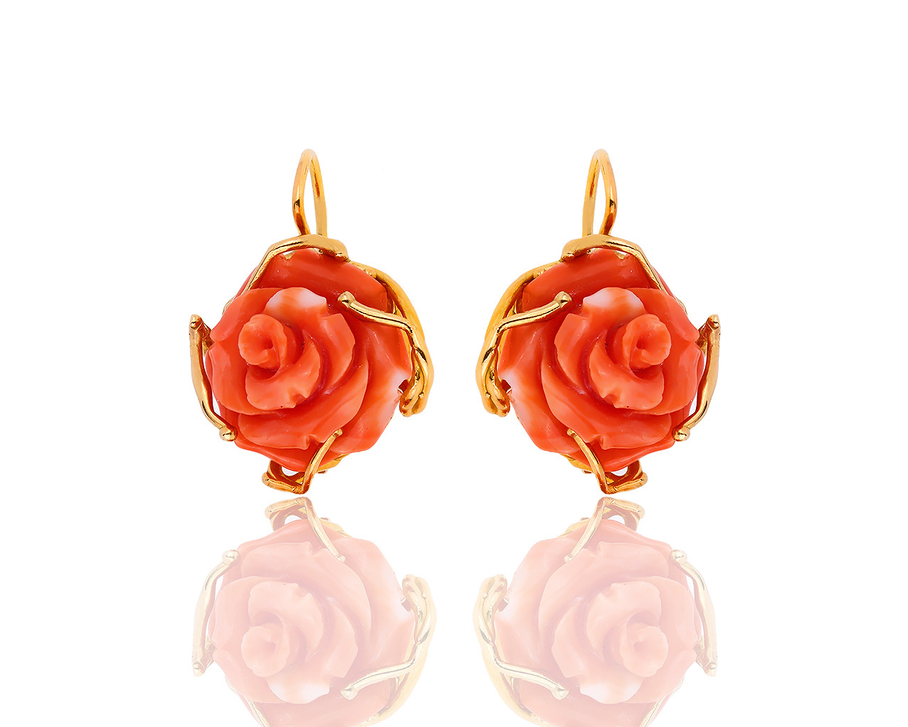 Итальянские золотые серьги с кораллами 160718/3