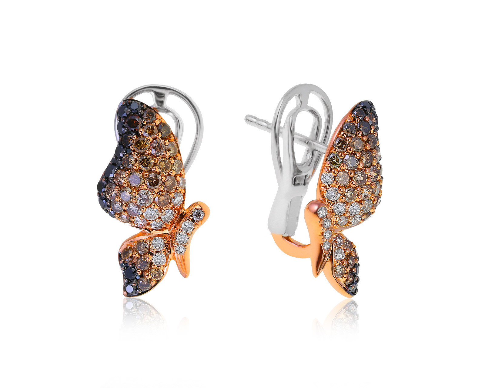 Оригинальные золотые серьги с бриллиантами 1.09ct Crivelli Butterfly 220621/2