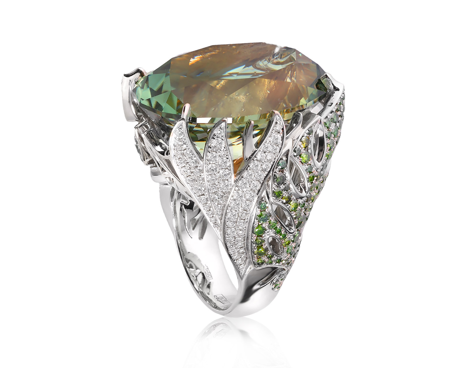 Золотое кольцо с празиолитом 55.60ct и бриллиантами 2.63ct 120326/3