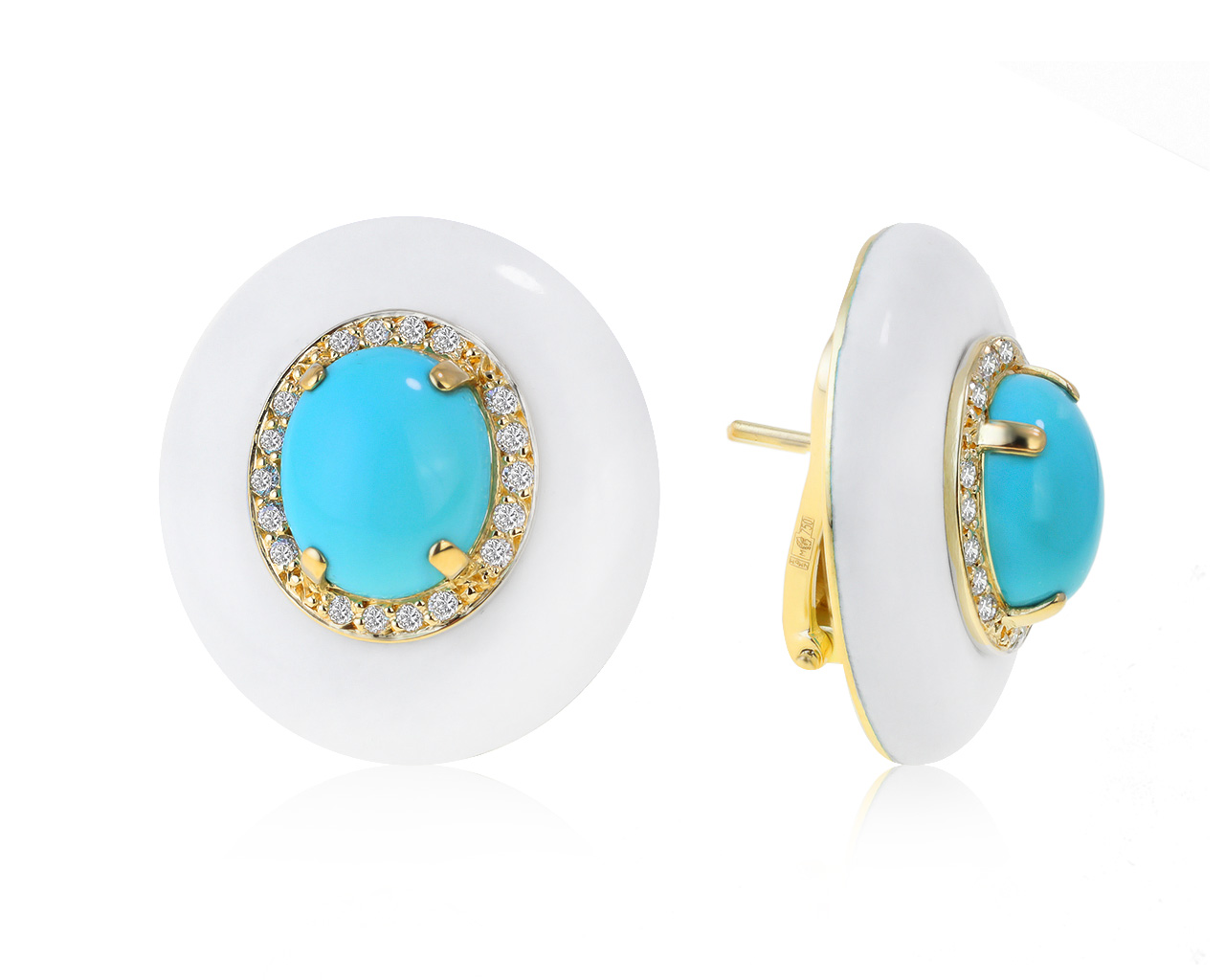 Богатые золотые серьги с бирюзой 7.21ct 040521/10