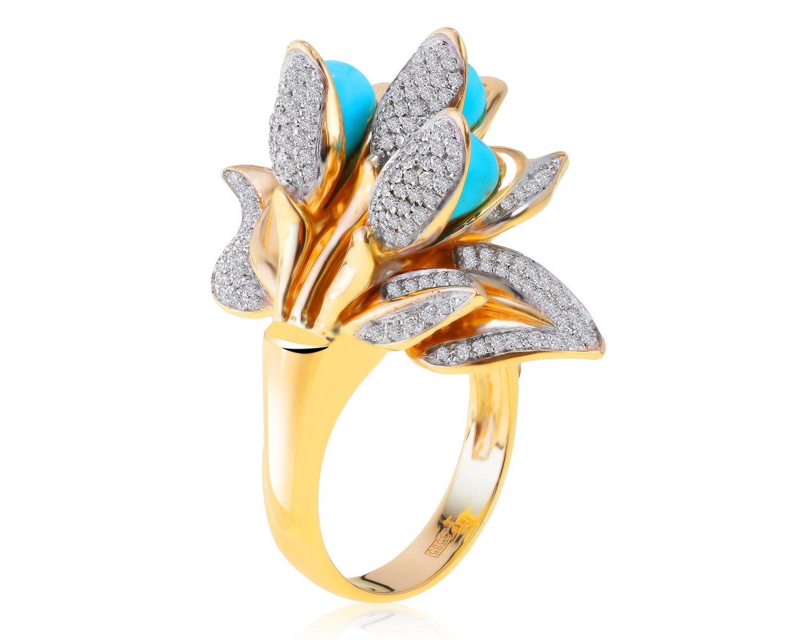 Прелестное золотое кольцо с бирюзой 3.02ct 180921/1