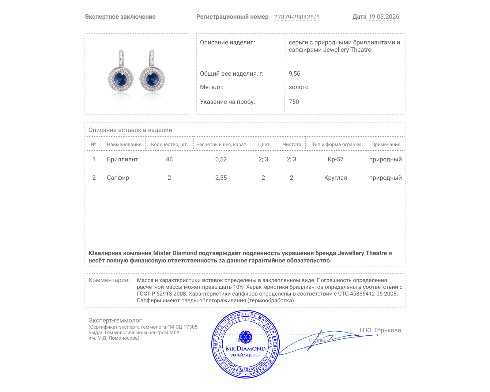 Оригинальные золотые серьги с сапфирами 2.55ct Jewellery Theatre Nobility
