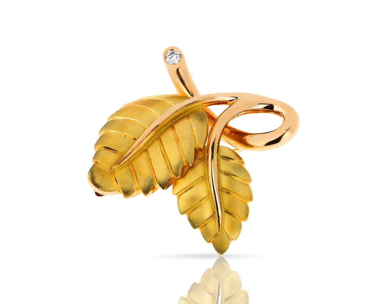 Узорная золотая брошь с бриллиантами Tiffany&Co Leaf 040718/5