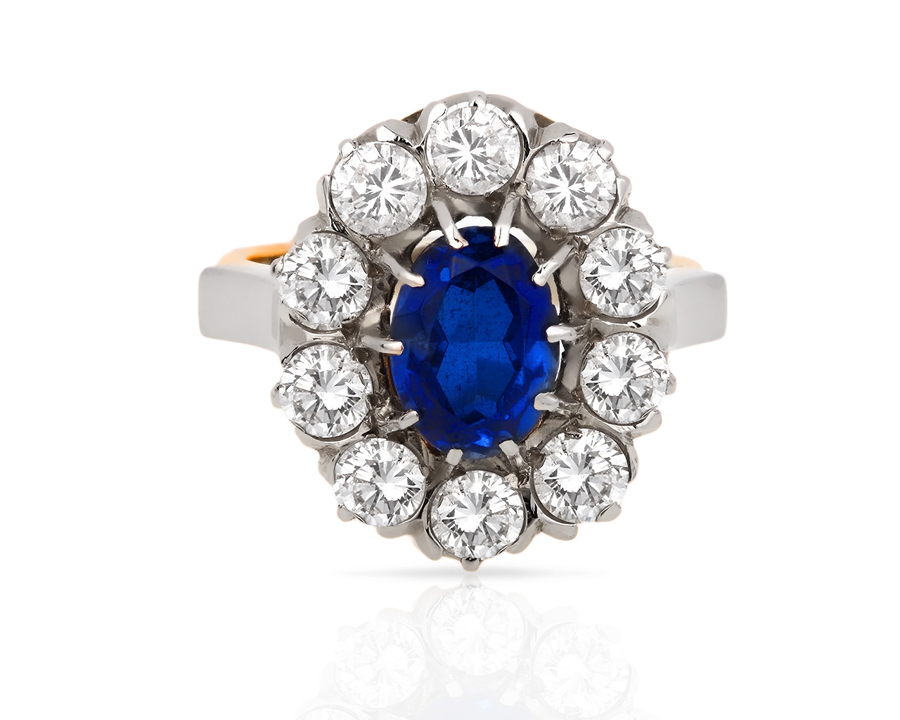 Золотое кольцо с сапфиром и бриллиантами 1.30ct 060418/7