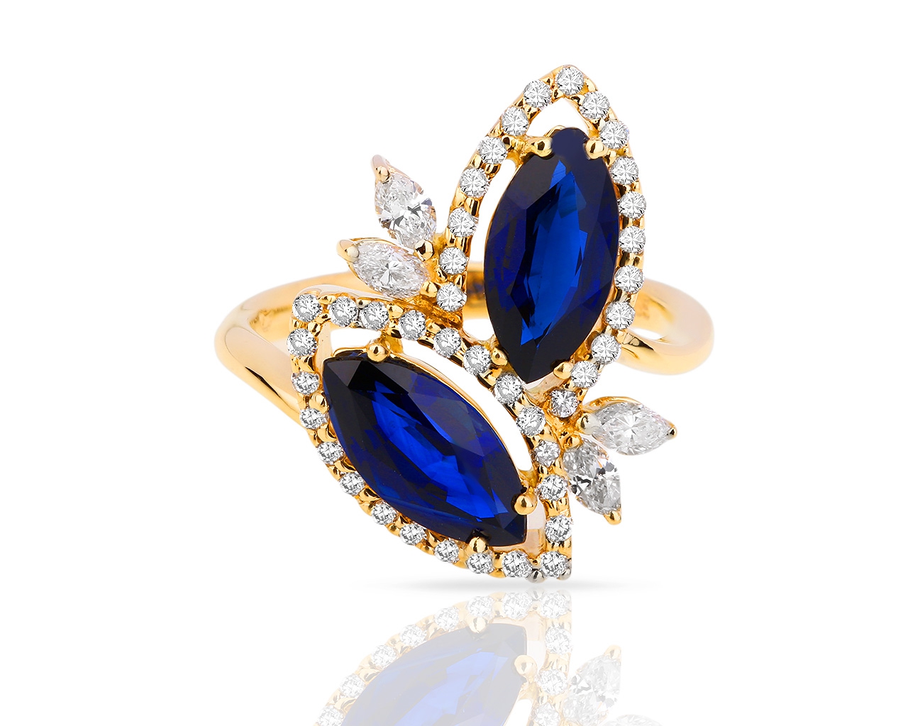 Золотое кольцо с сапфирами и бриллиантами 0.44ct 200318/20