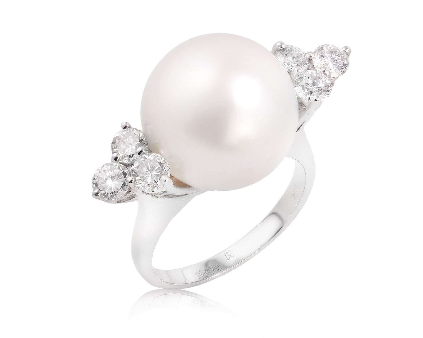 Золотое кольцо с жемчугом 15.10 мм и бриллиантами 1.05ct 051125/1