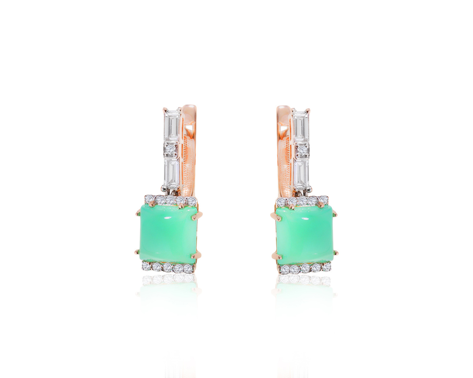 Изящные золотые серьги с хризопразами 2.82ct