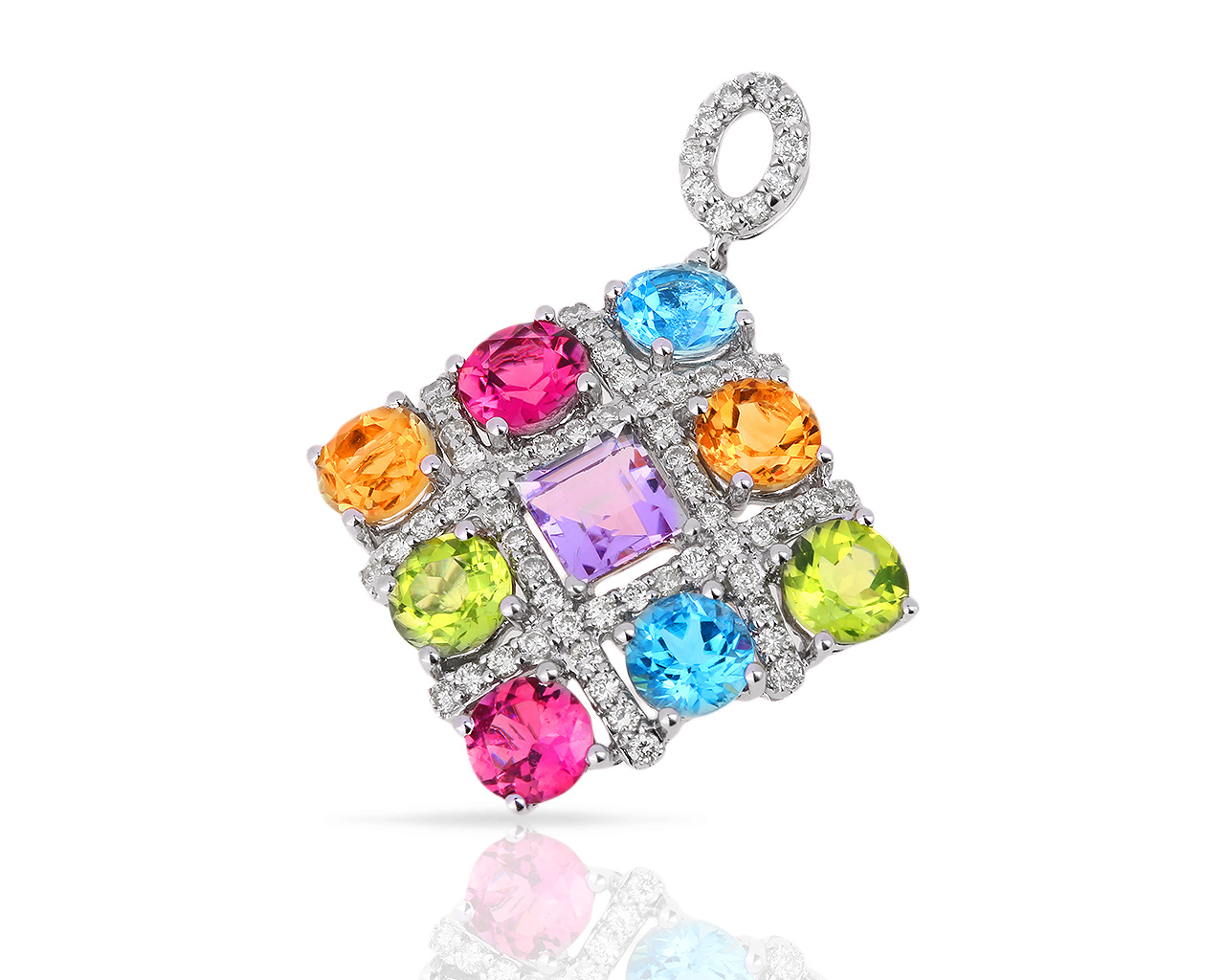 Золотая подвеска с цветными камнями и бриллиантами 0.44ct 220518/23