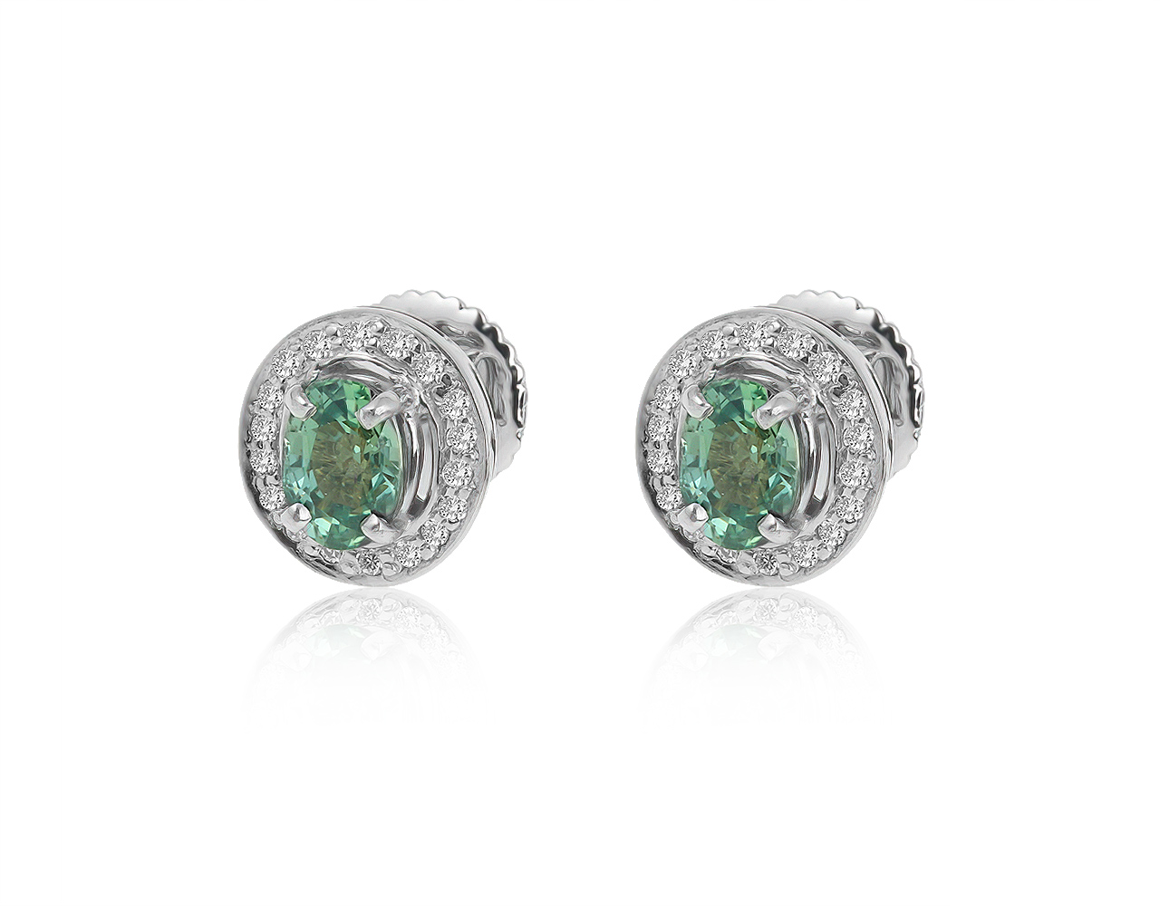 Изящные золотые серьги с зелеными сапфирами 0.95ct