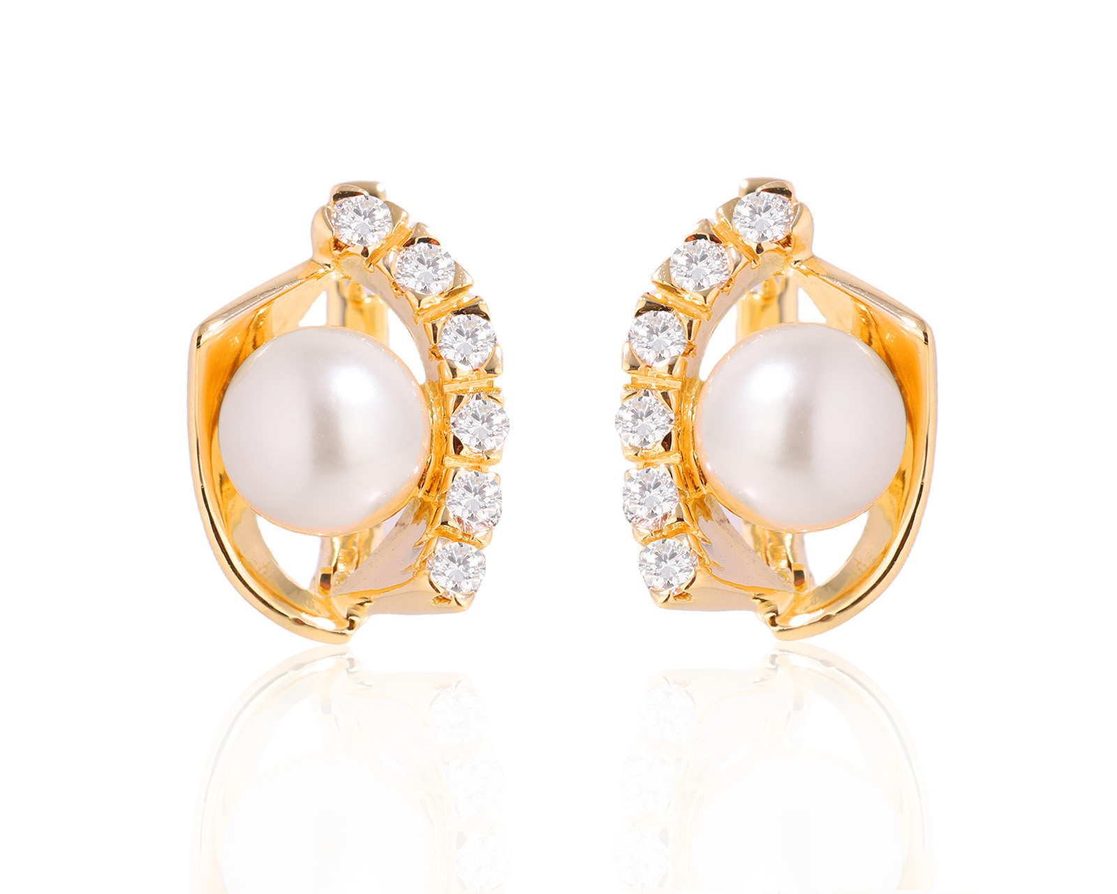 Золотые серьги с жемчугом 7.60 мм и бриллиантами 0.54ct 030725/2