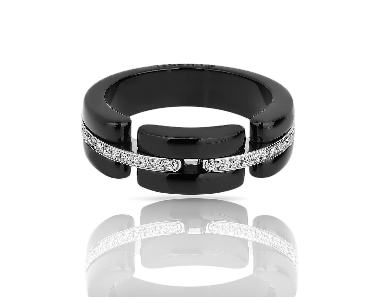 Золотое кольцо с керамикой и бриллиантами 0.11ct Chanel Ultra 190318/1