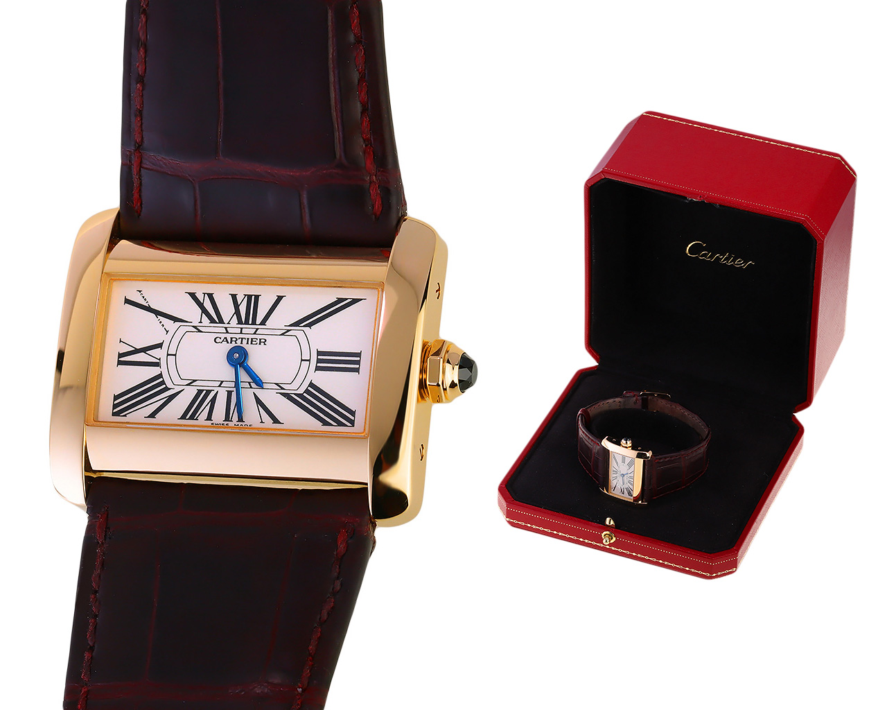 Оригинальные золотые часы с сапфиром 0.18ct Cartier Tank