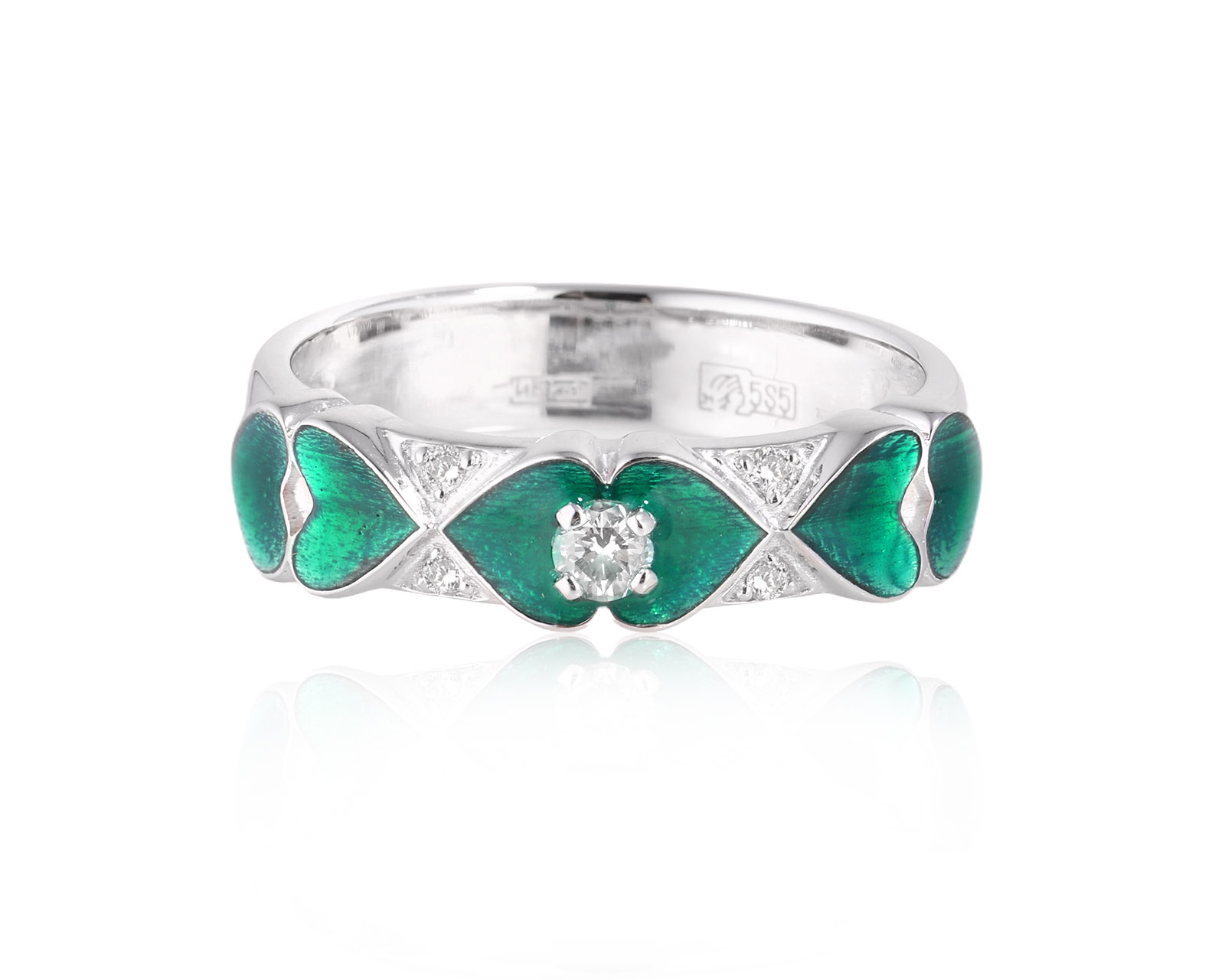 Золотое кольцо с эмалью и бриллиантами 0.09ct