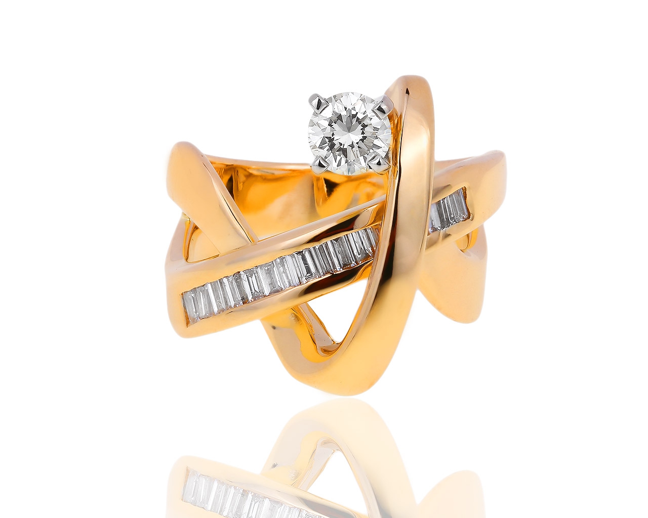 Витое золотое кольцо с бриллиантами 0.82ct 100818/2