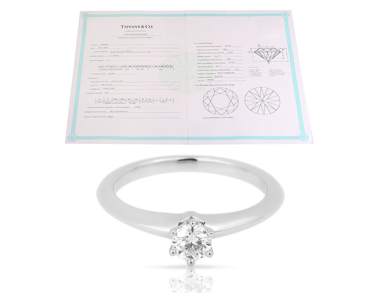 Платиновое кольцо с бриллиантом 0.25ct Tiffany&Co 140518/2