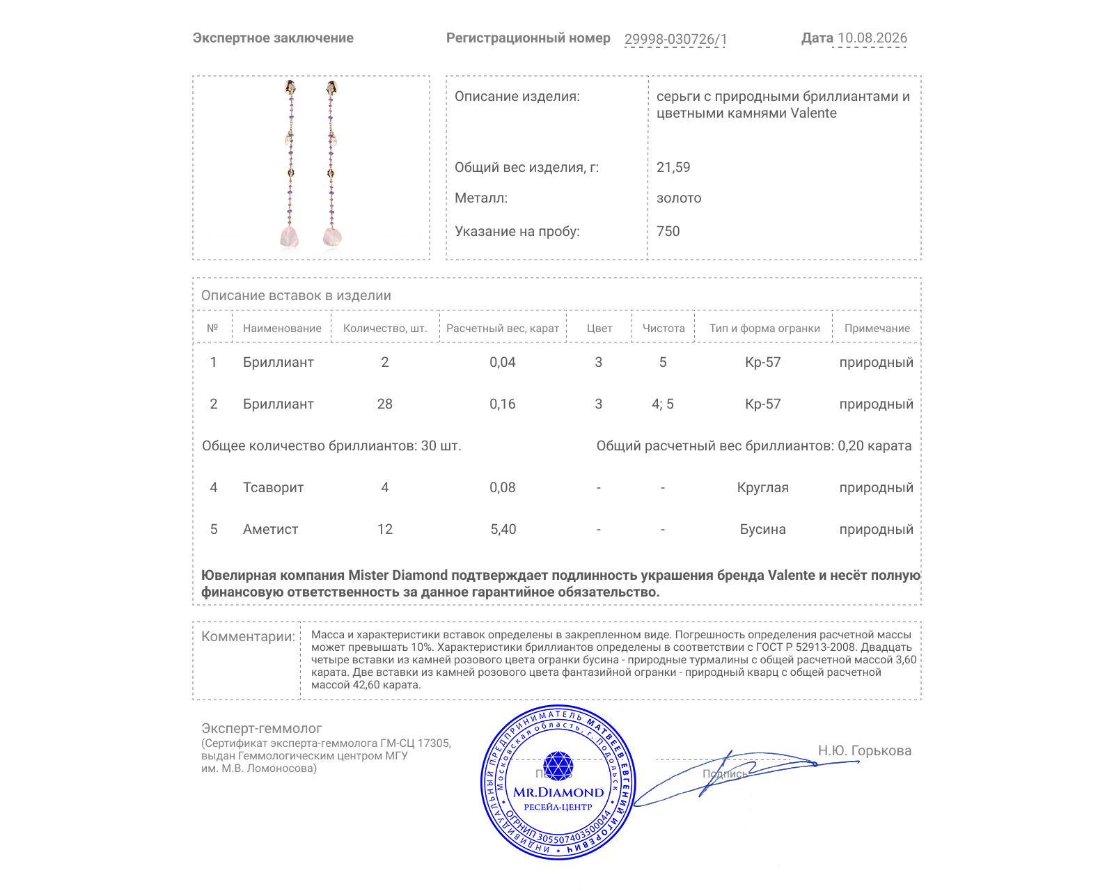 Оригинальные золотые серьги с цветными камнями 51.68ct Valente