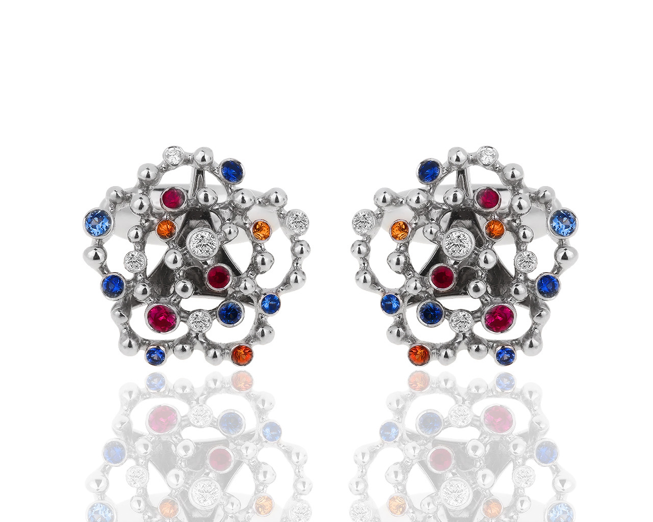 Оригинальные золотые запонки с бриллиантами, рубинами и сапфирами 070319/7