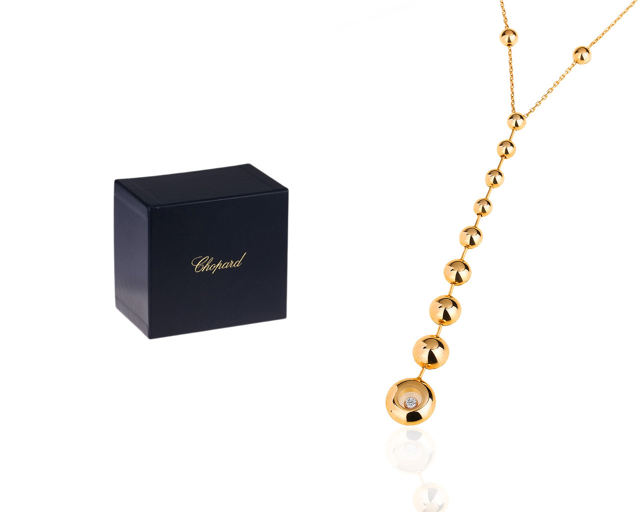 Золотое колье с бриллиантом 0.10ct Chopard Happy Diamods