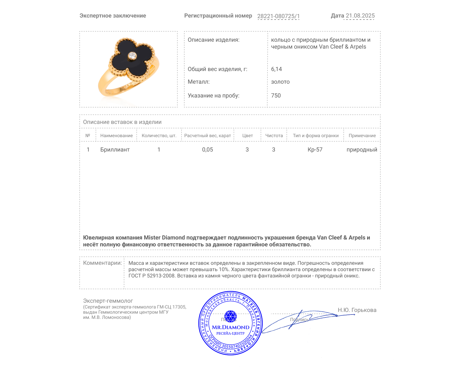 Оригинальное золотое кольцо Van Cleef & Arpels Alhambra