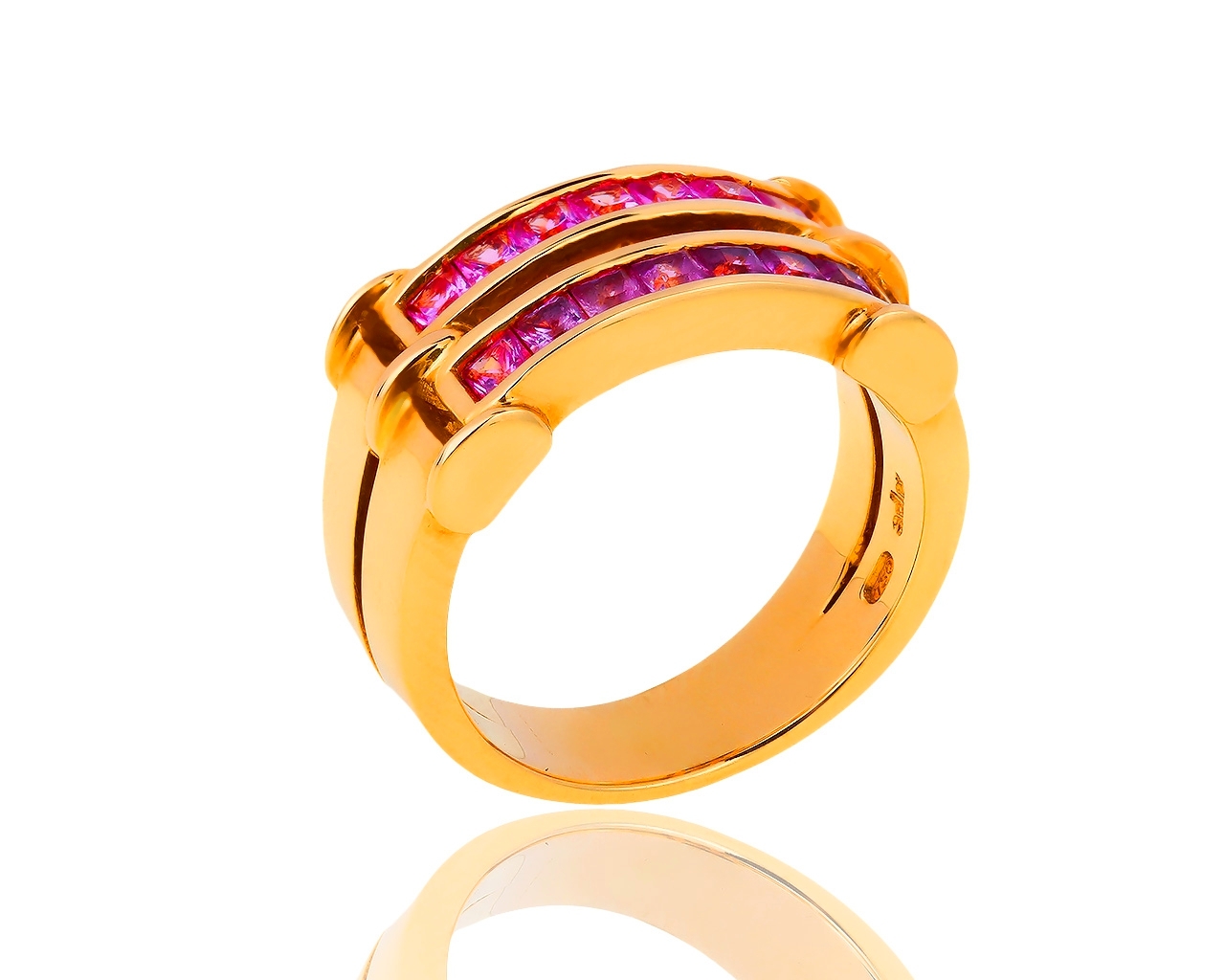 Оригинальное золотое кольцо с розовыми сапфирами 0.89ct Adler Leyla