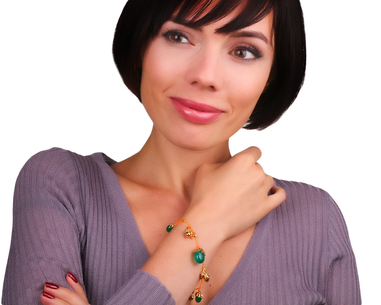 Стильный золотой браслет с халцедонами Nanis